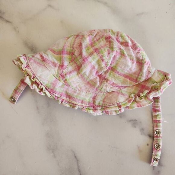 Children's place 0-6 month pink plaid bucket summer hat 90s baby girl - Picture 1 of 4